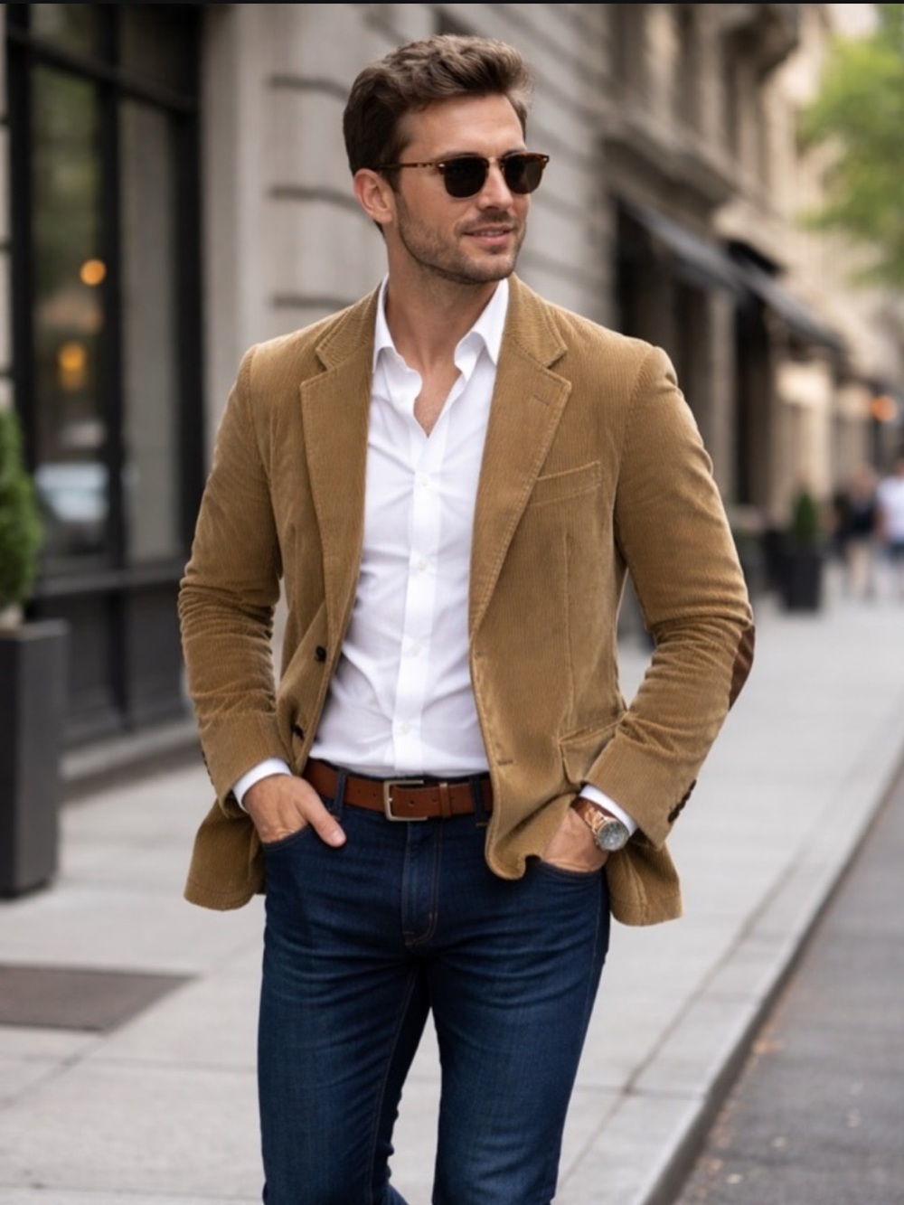 JORDACHE Men's VINTAGE Tan Camel Corduroy Elbow Patches Blazer Jacket 40S